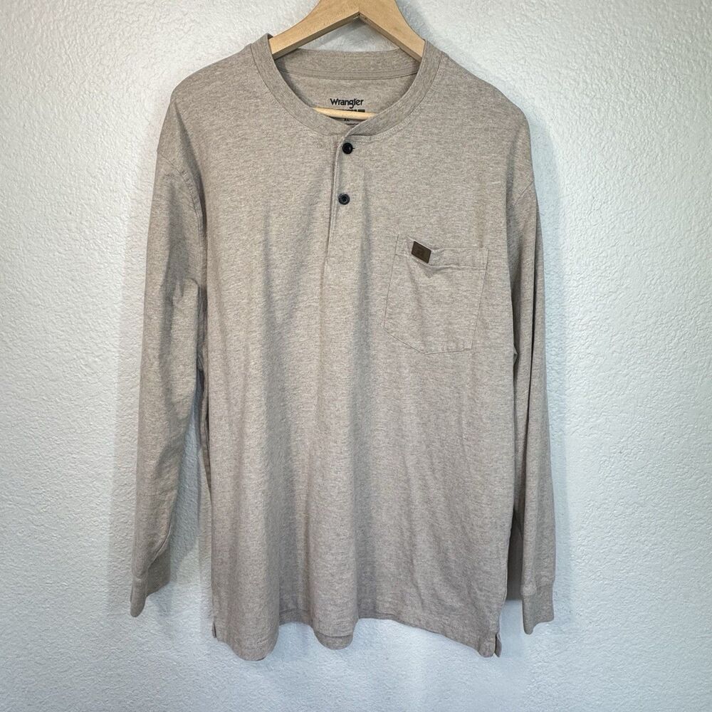 Wrangler Riggs Henley Long Sleeve Pocket Tee Beige Thick Cotton Work Men XL